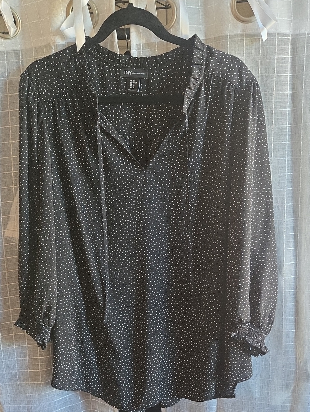 Jones New York Black Blouse with White Polka Dots